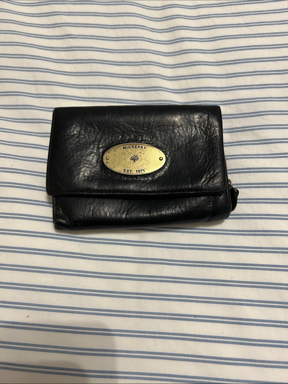 Mulberry Black Leather Wallet with Gold Plaque